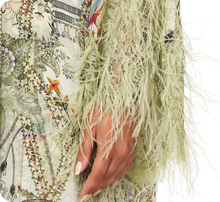 Textile and feather fashion detail