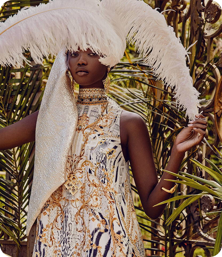 Fashion portrait in a feathered headpiece