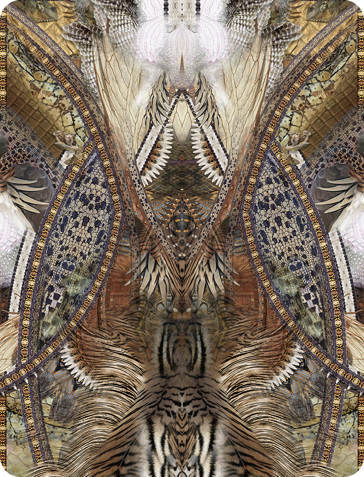 Brown and gold feather textile design