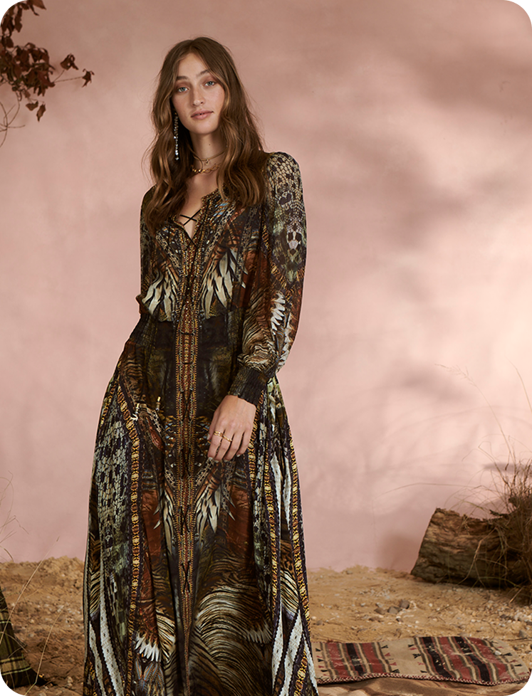 Fashion portrait in a patterned dress