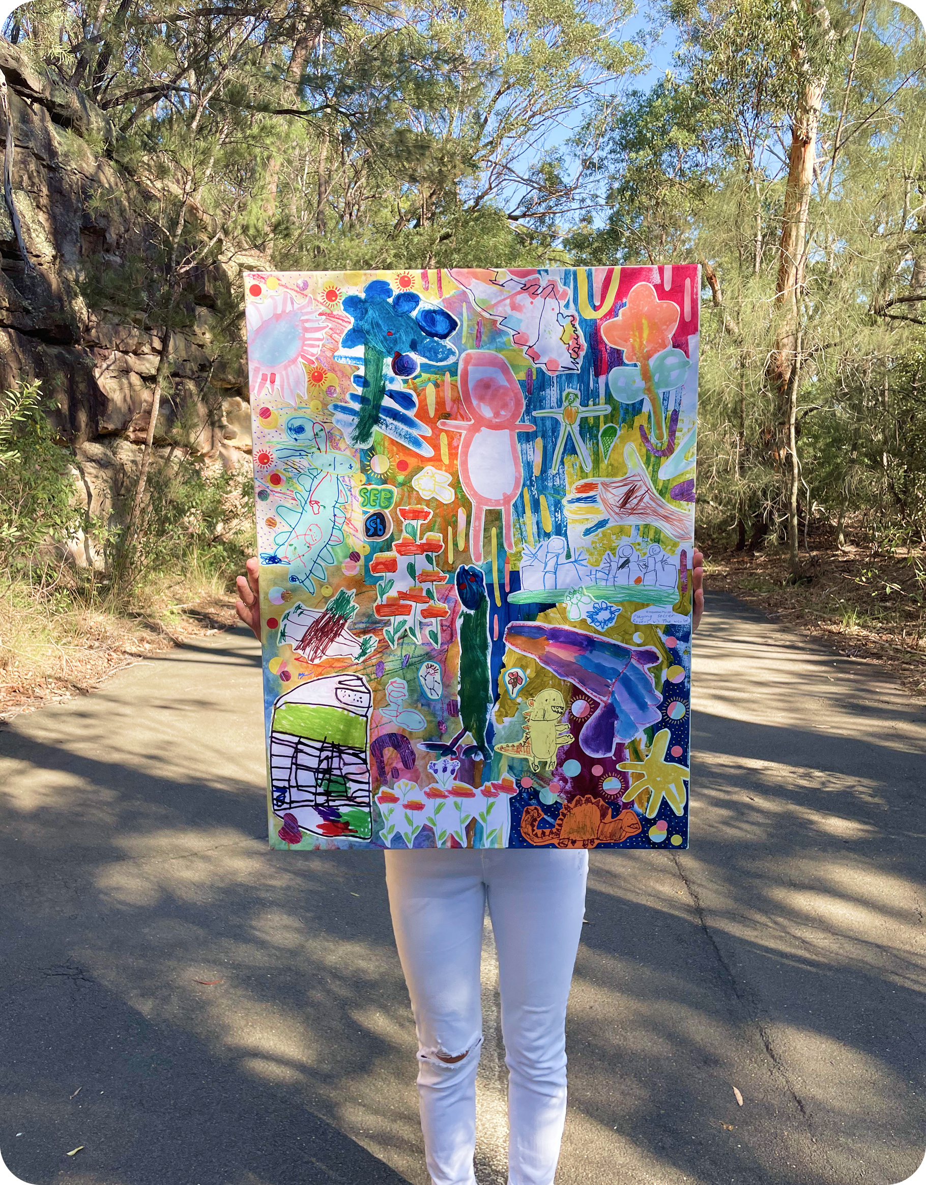 A finished KinCollage artwork displayed outdoors